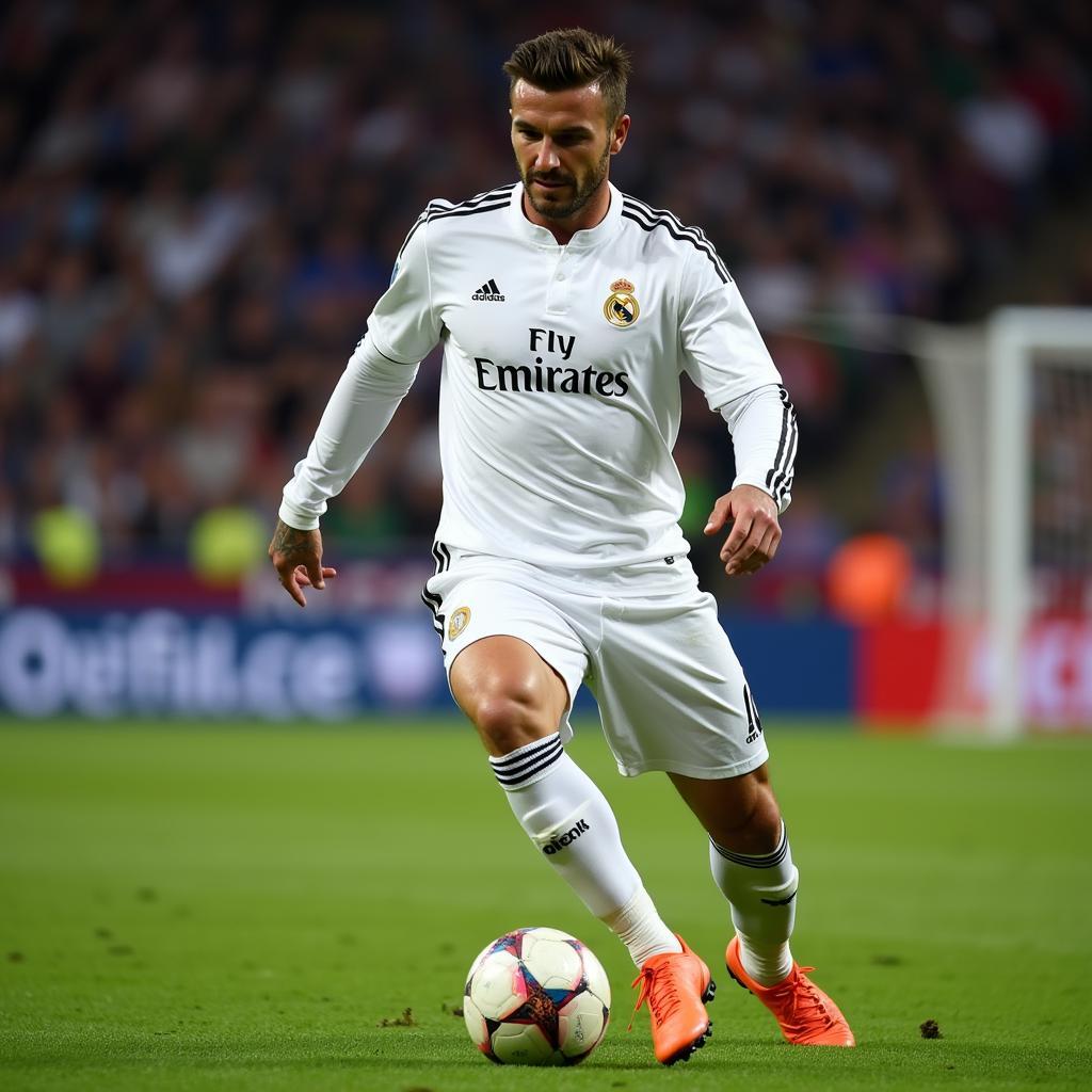 David Beckham taking a free-kick for Real Madrid