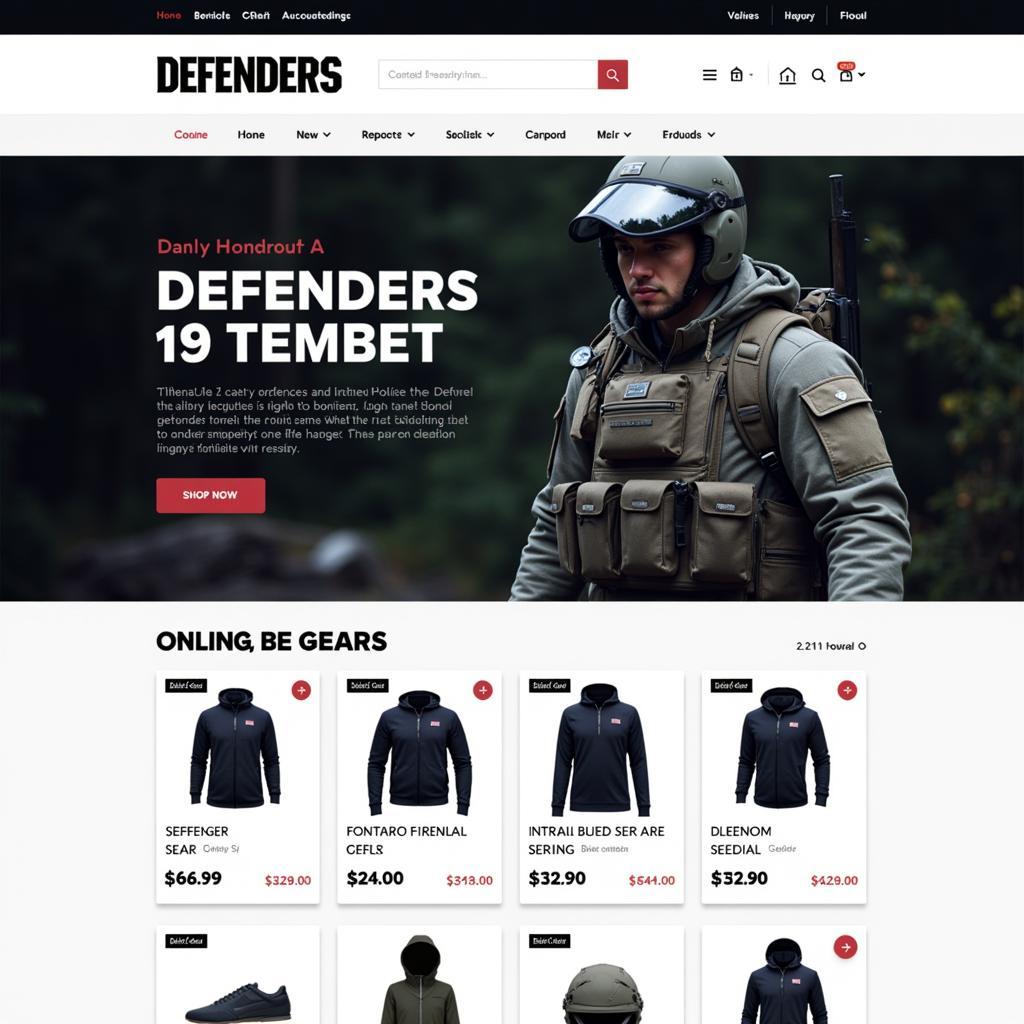 Defenders Apparel Online Store: A screenshot of a website displaying a wide selection of defenders apparel, with clear navigation and product images.