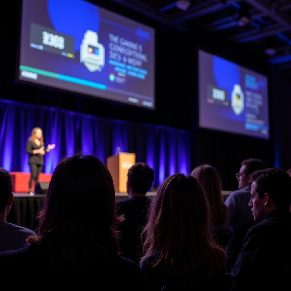 Denise Warren delivering a keynote speech