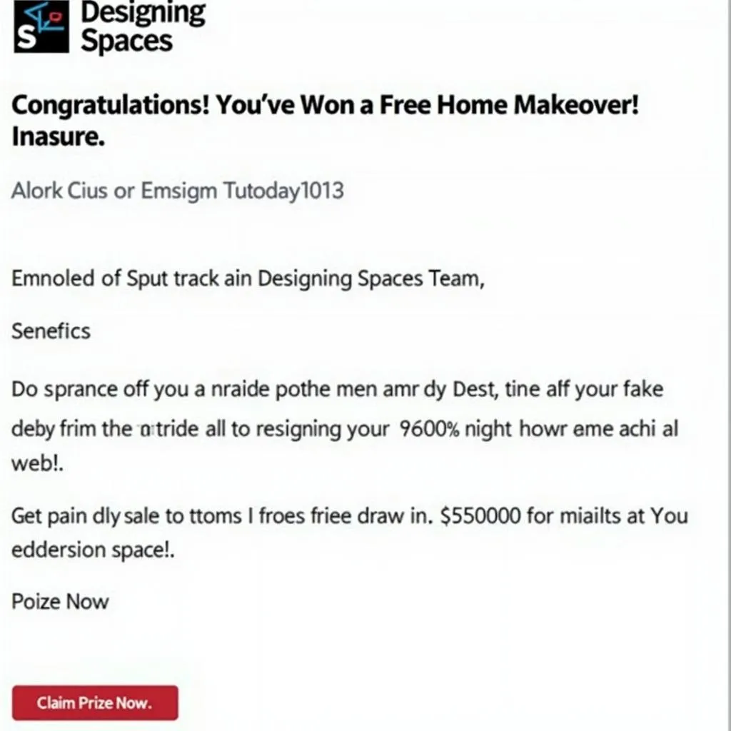 Example of a Designing Spaces Scam Email