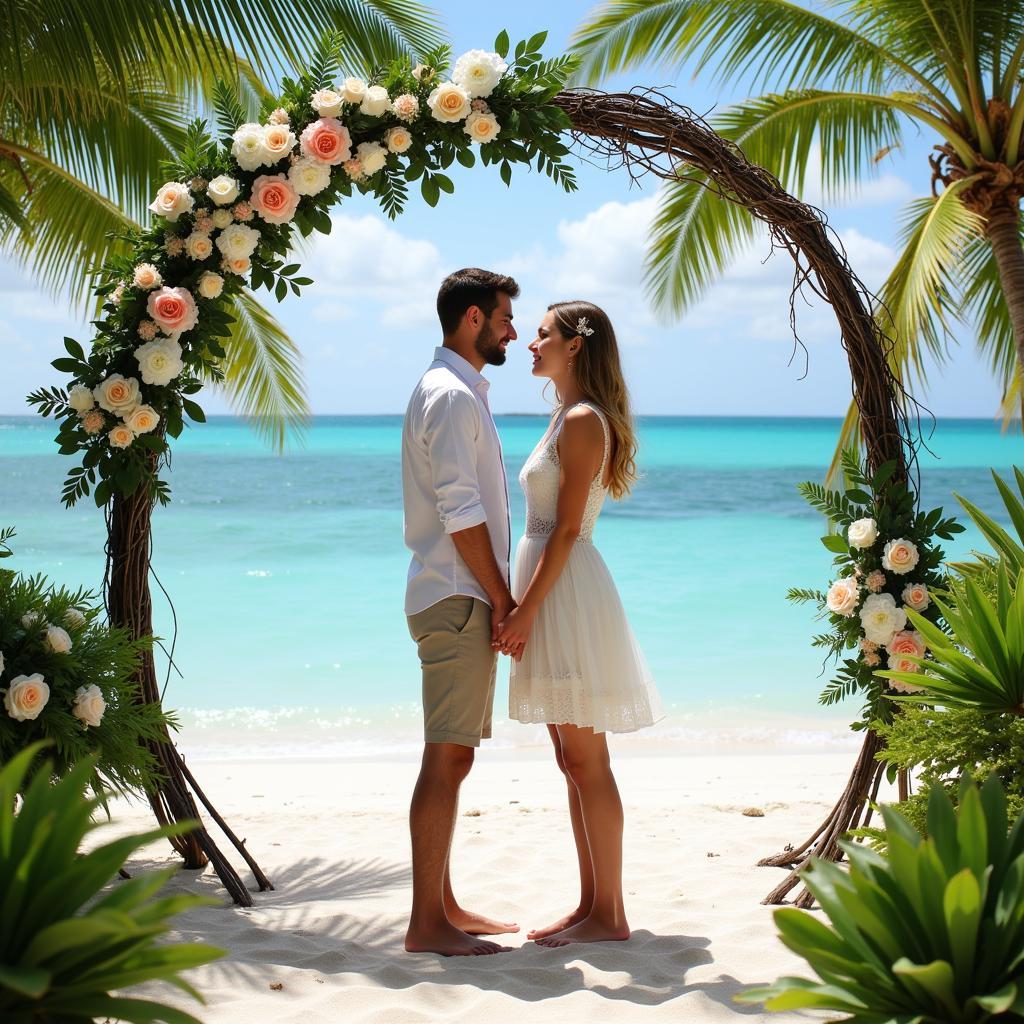 Couple Exchanging Vows on a Tropical Beach