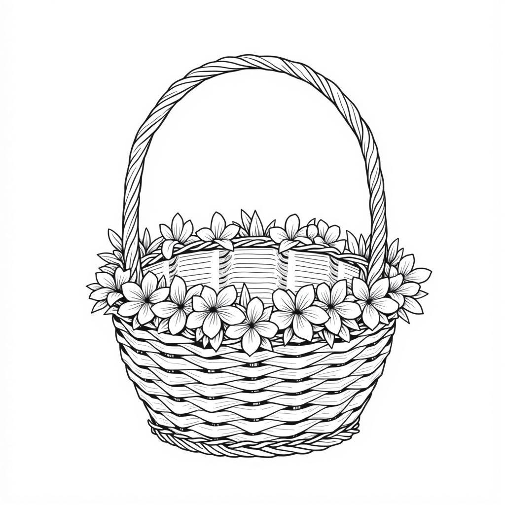 Detailed Empty Easter Basket Coloring Page for Adults