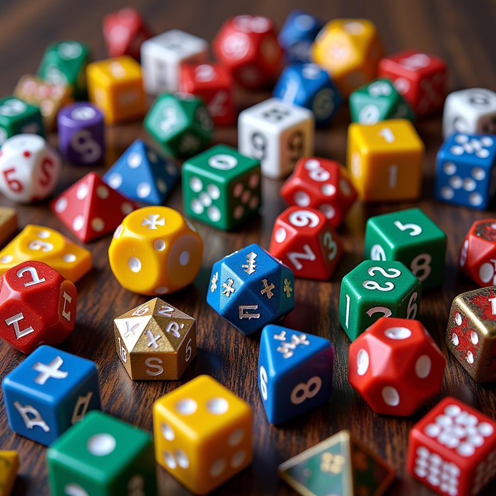 A collection of diverse dice sets, showcasing different materials, colors, and designs.