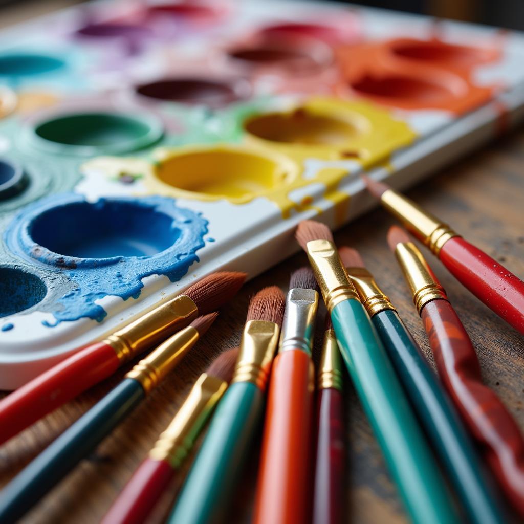 Variety of Paintbrushes and Palette