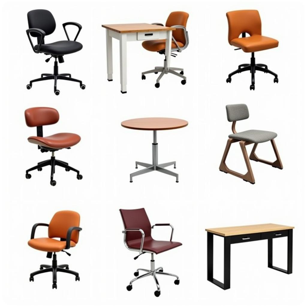 A variety of chairs with writing tables, showcasing different styles and functionalities