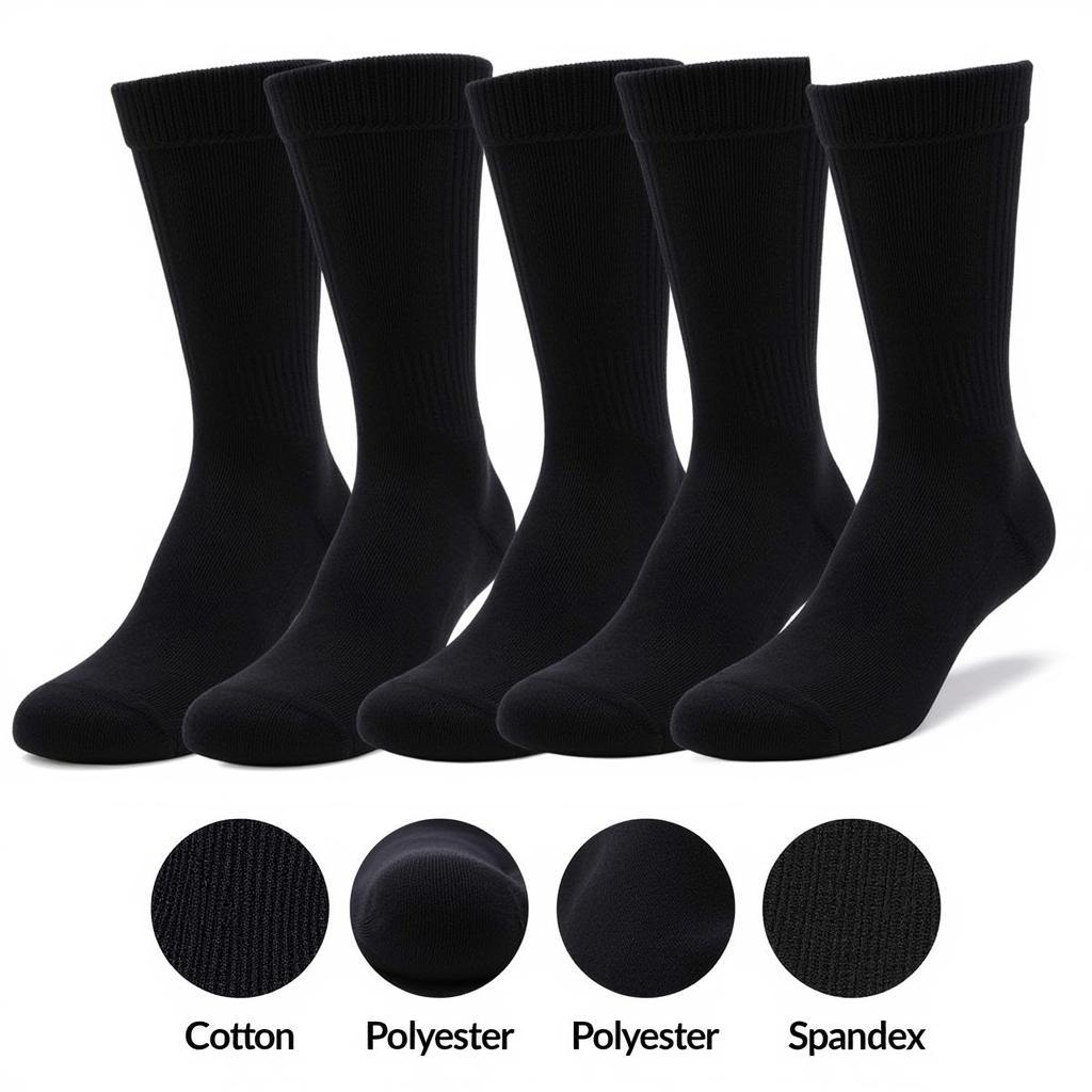  Various materials used in black baseball socks: cotton, polyester, spandex.