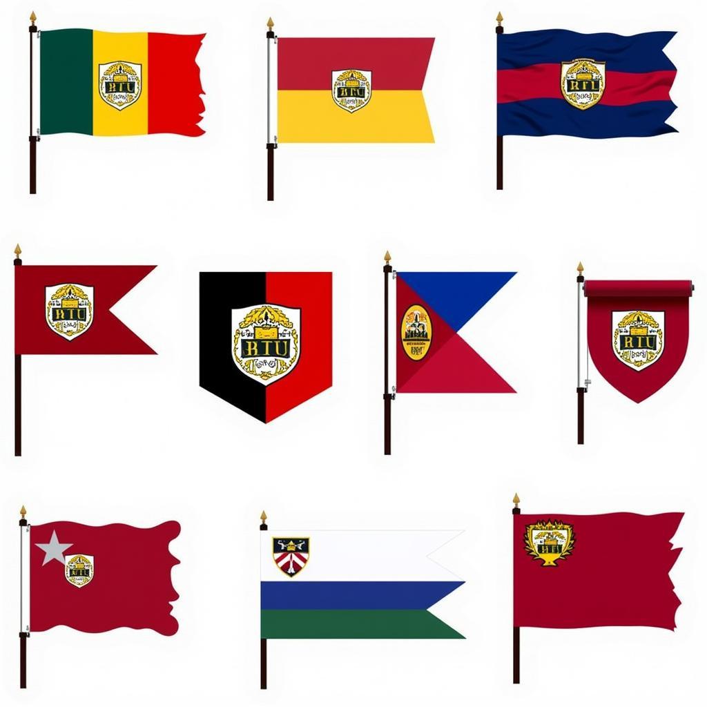 Various styles of house flags for different colleges and fraternities