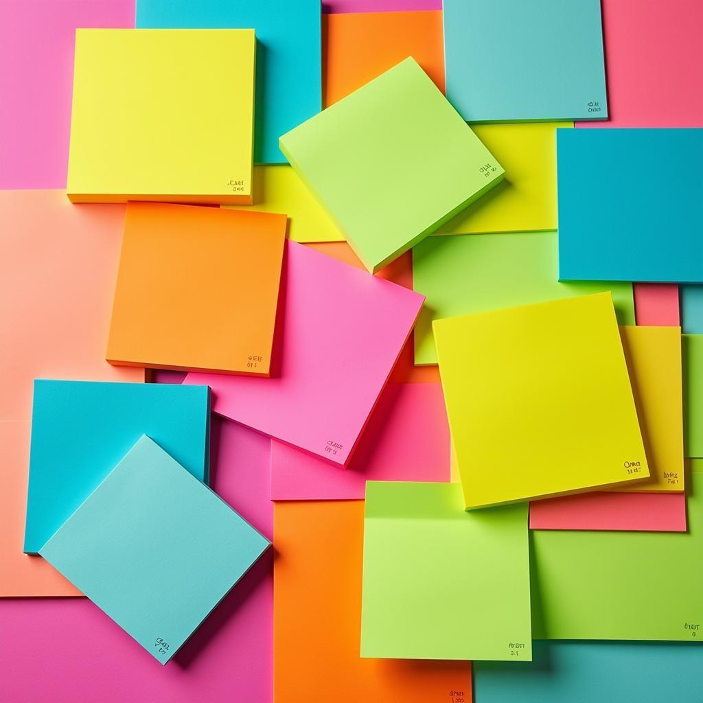 Assortment of neon post-it notes in various sizes and colors