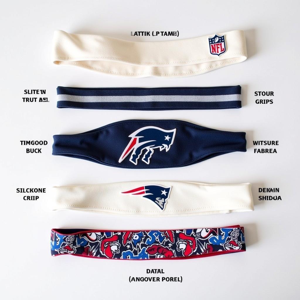  An assortment of NFL headbands showcasing diverse materials and designs.