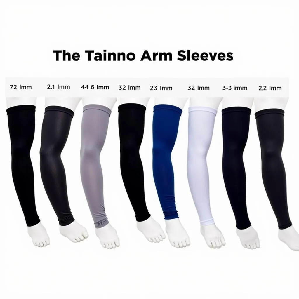 Different types of tandem arm sleeves for various sports.