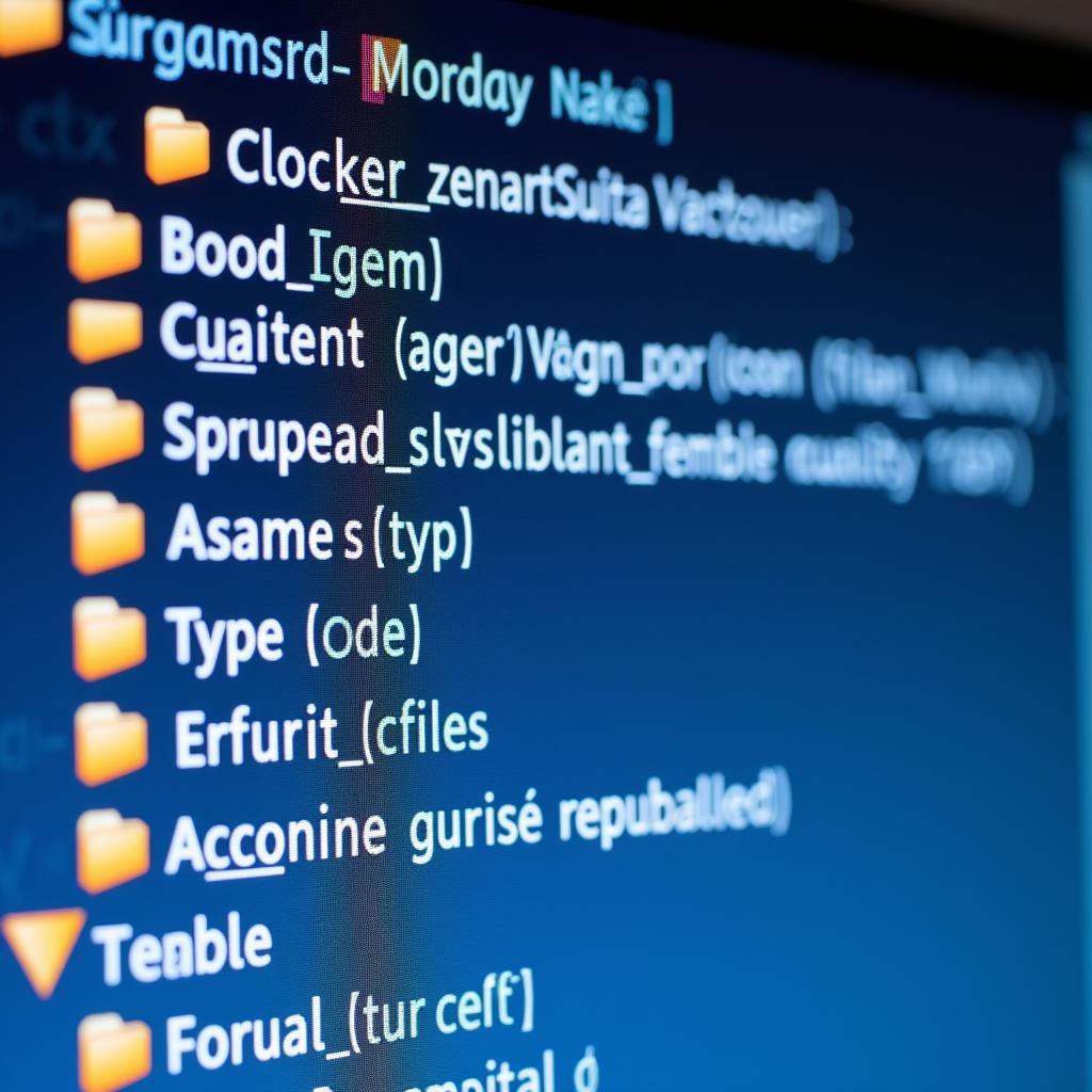 Close-up of computer screen displaying organized folders