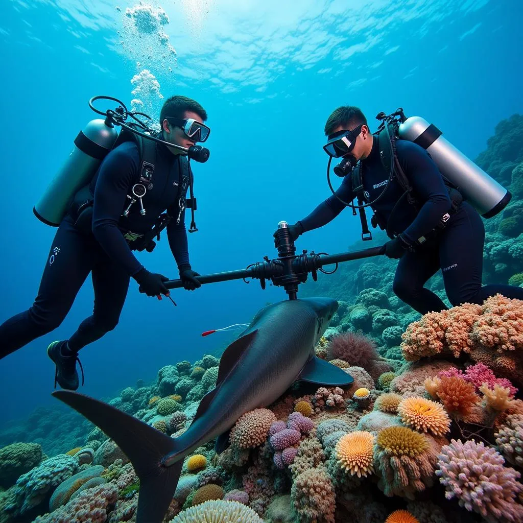 Divers Setting Up a Tiburon Live Cam on a Coral Reef