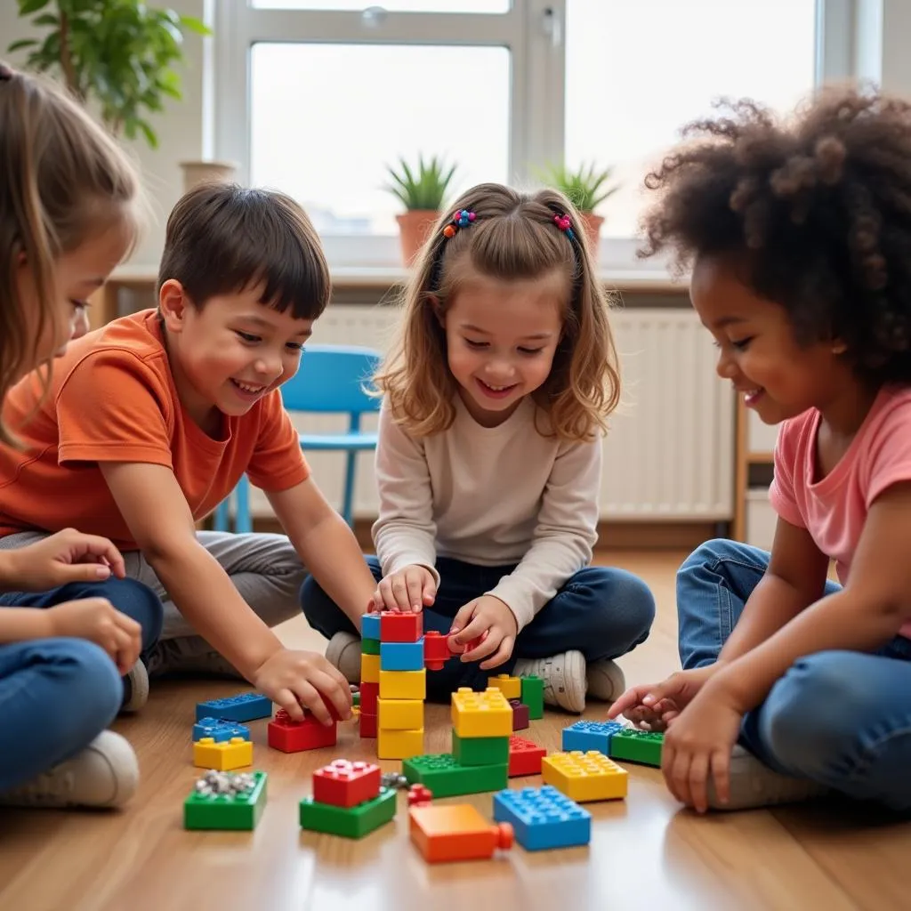 Children playing building blocks together