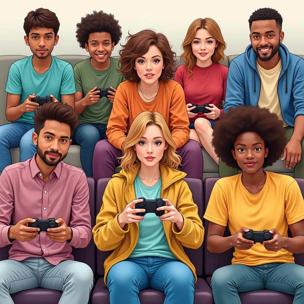 Diverse Group of Gamers Enjoying Video Games Responsibly