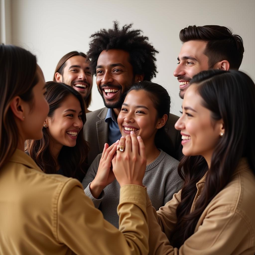  A diverse group of friends celebrates achieving a shared goal, emphasizing the power of community support in overcoming challenges.