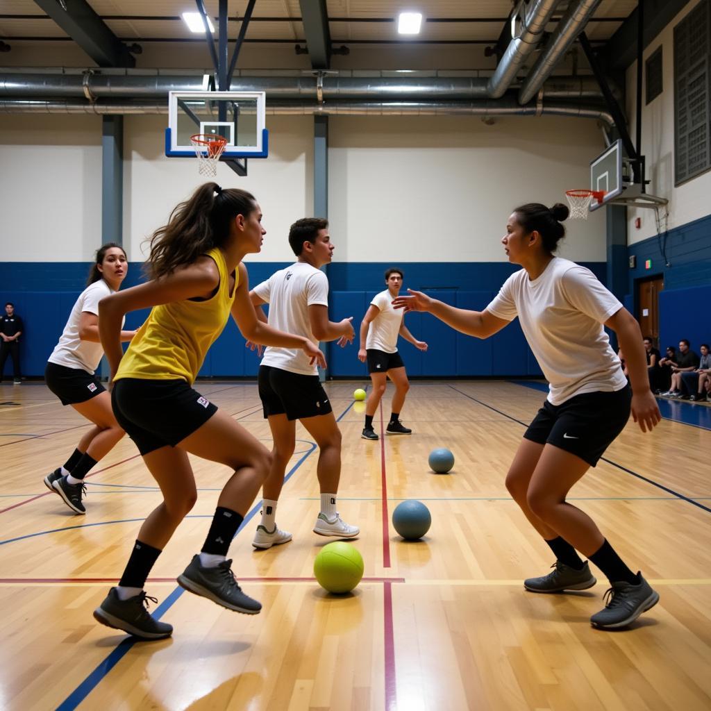 Players competing in a dodgeball game