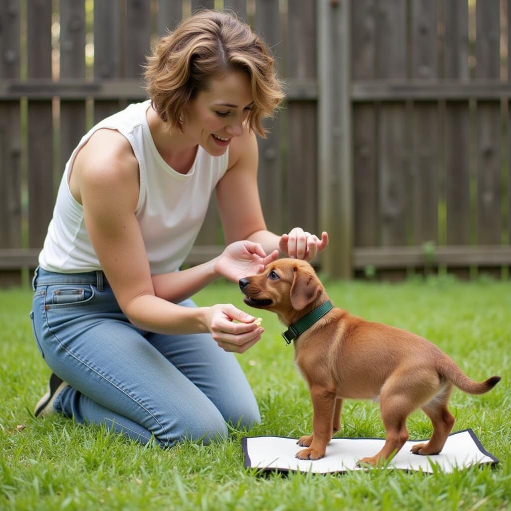 Dog Receiving Positive Reinforcement During Potty Training