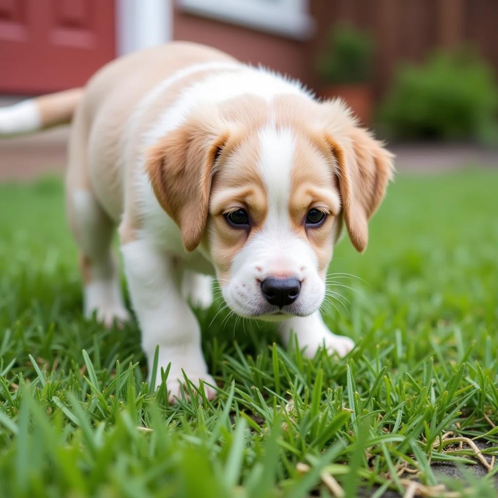 Dog using porch grass for potty training