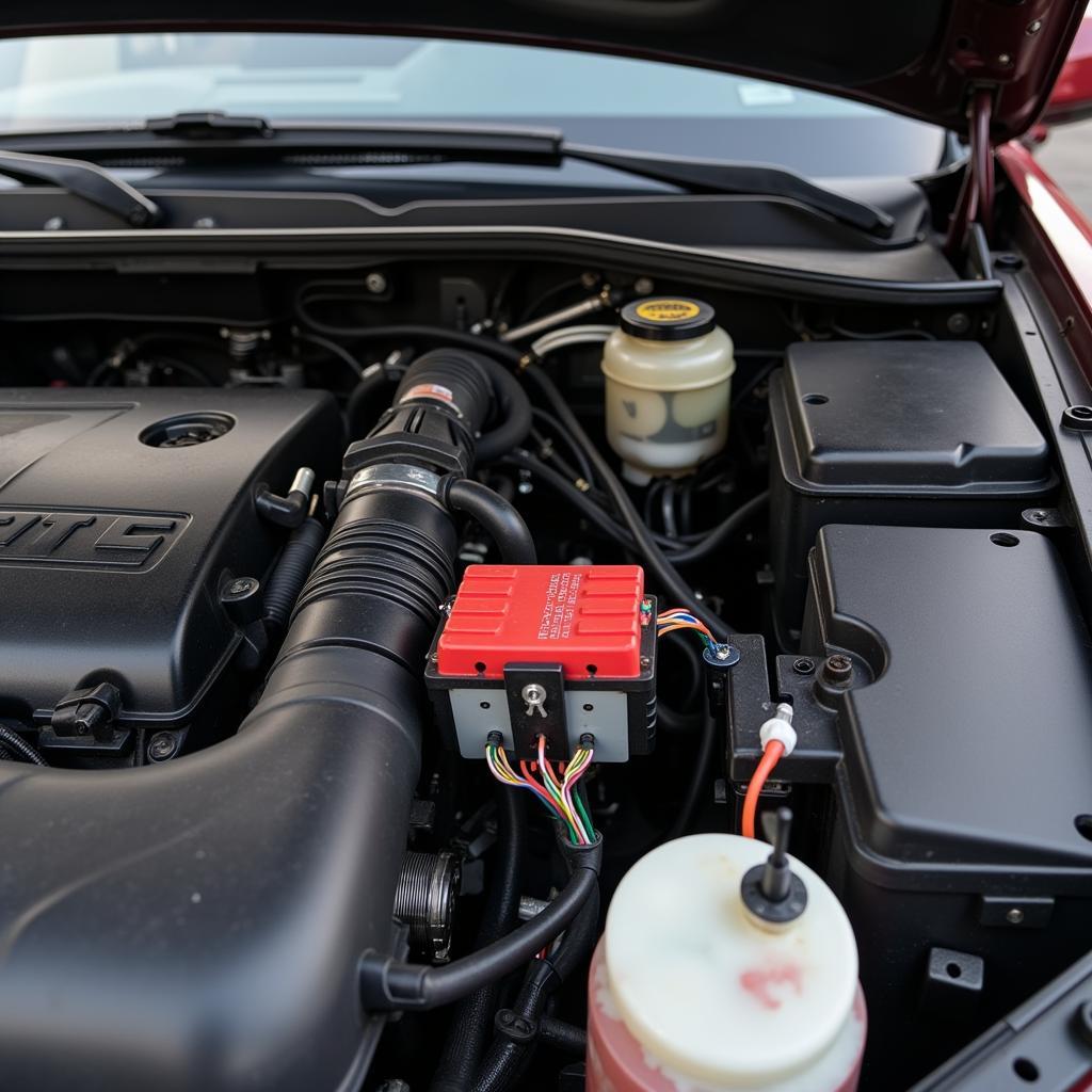 Car with Hood Open Showing Electrical Components