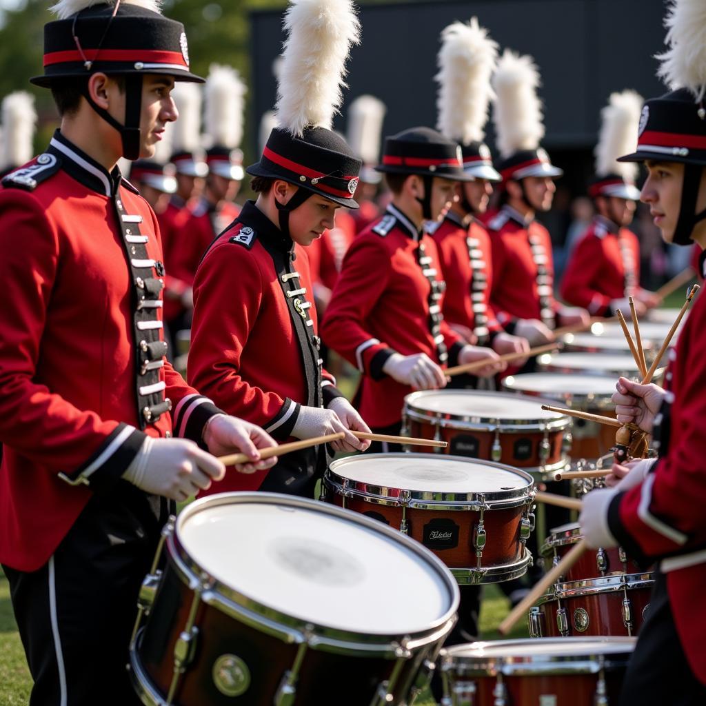 Drumline members practicing a cadence