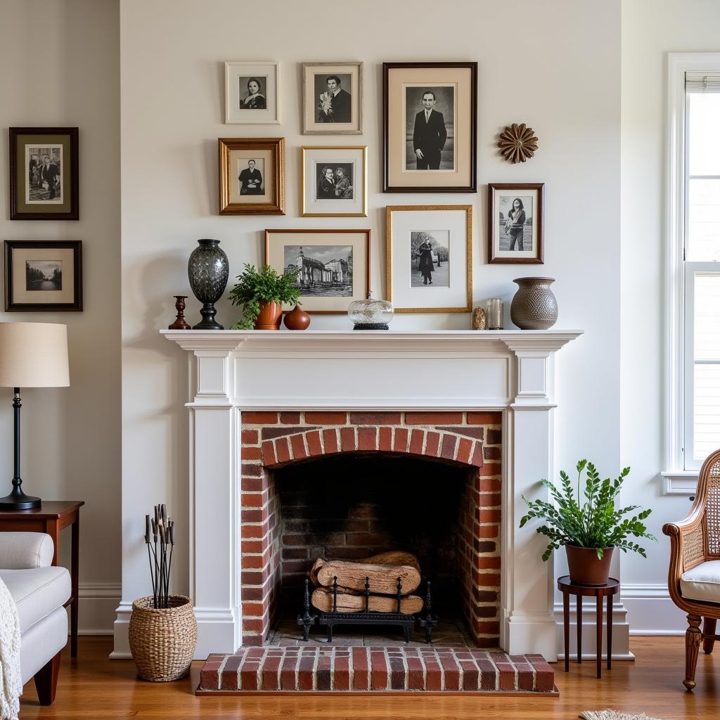  Eclectic gallery wall above a fireplace