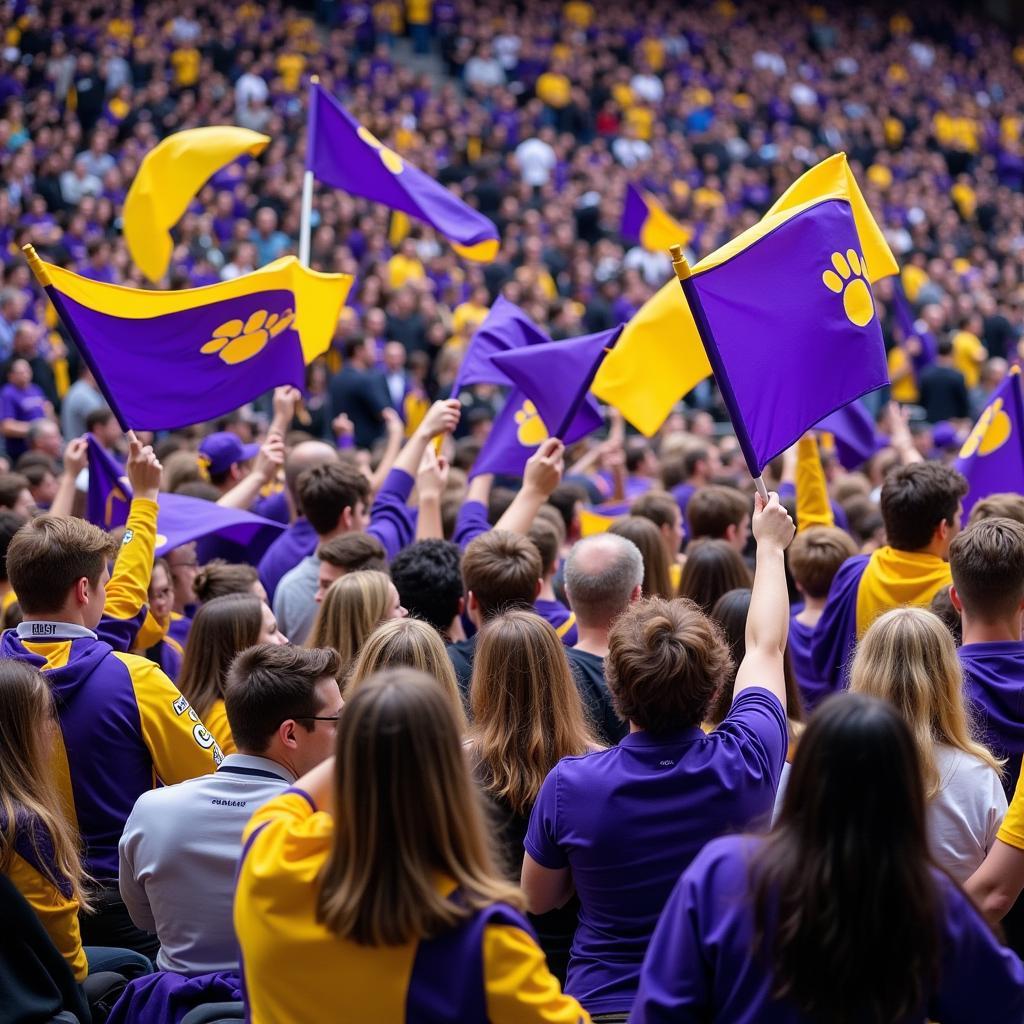 ECU spirit flag waving in a crowd