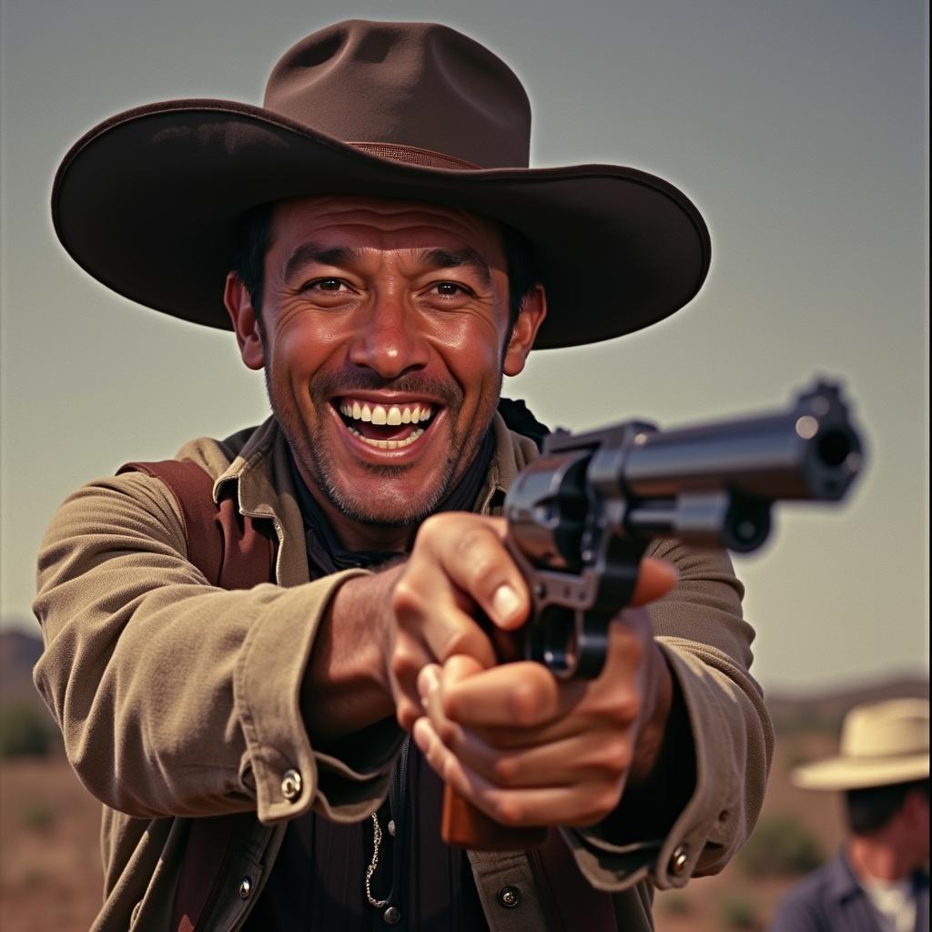 Eli Wallach as "Tuco" brandishing his Remington 1858 revolver