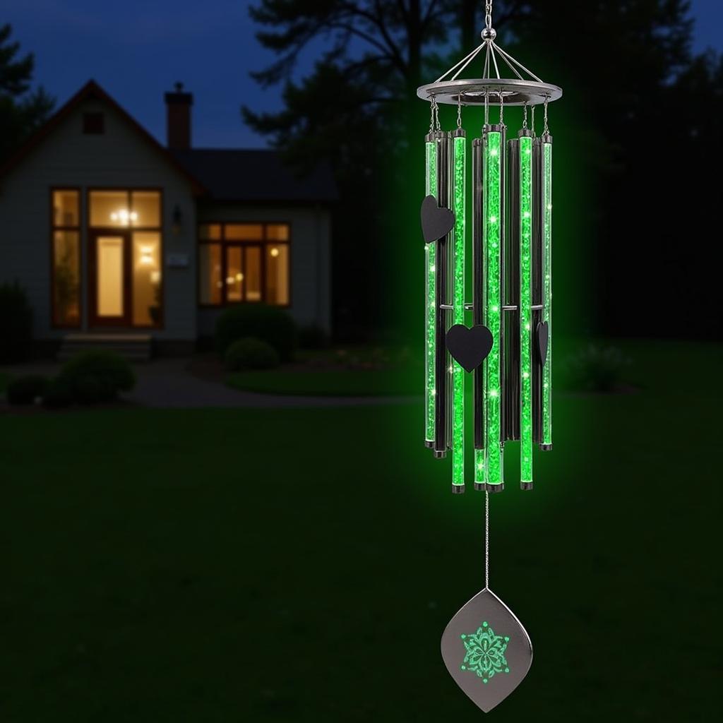 Emerald City wind chime glowing at night