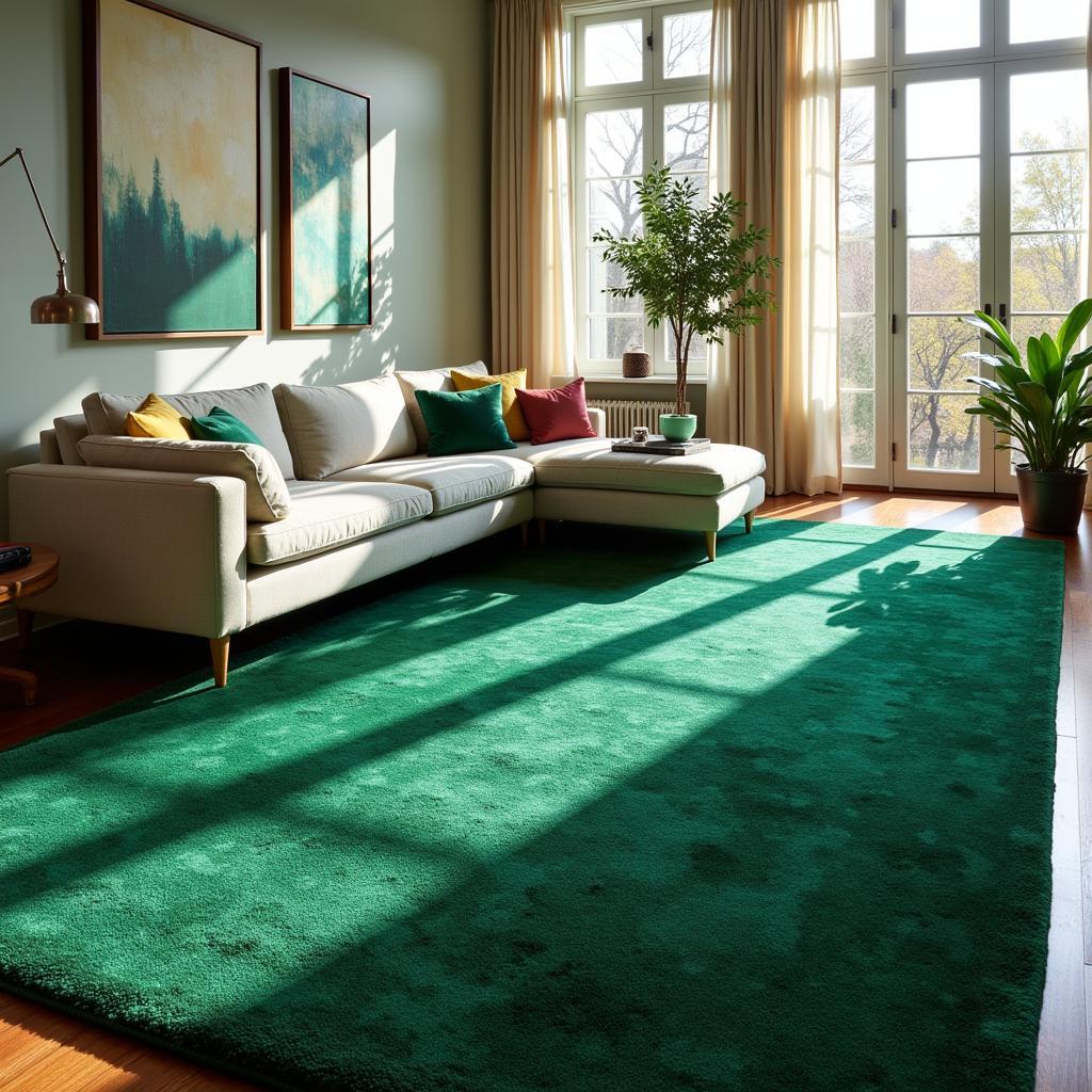 Emerald Green Rug in a Living Room