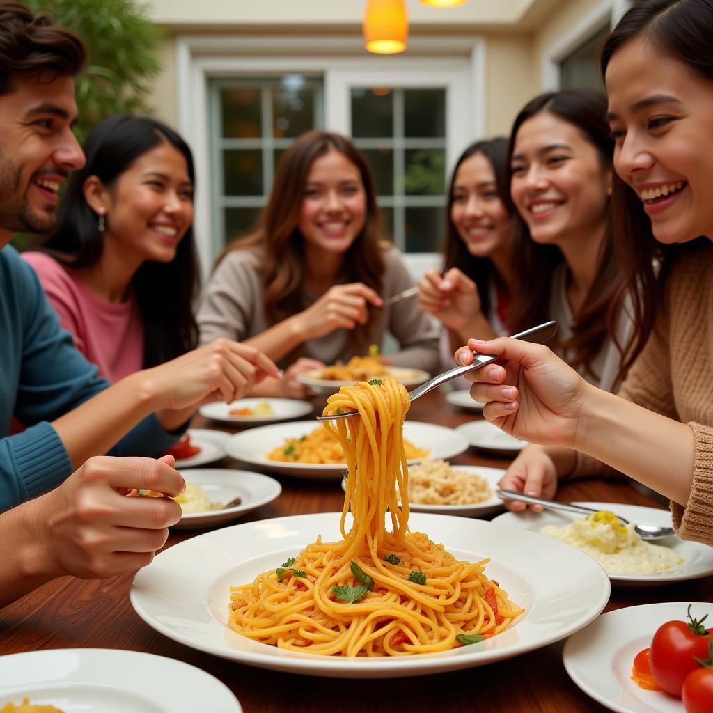 A group of friends enjoying boba fettuccine together