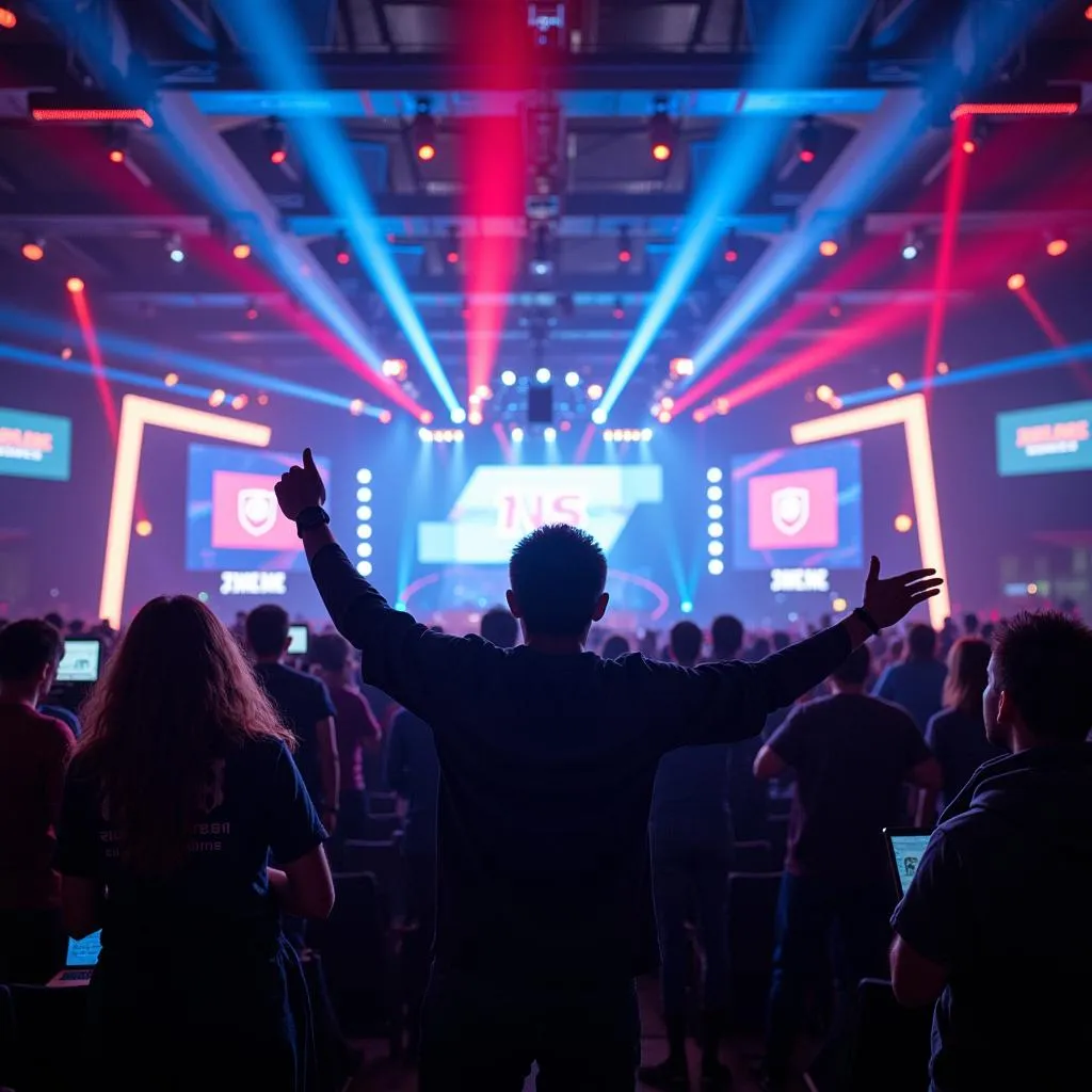 Enthusiastic crowd at esports tournament