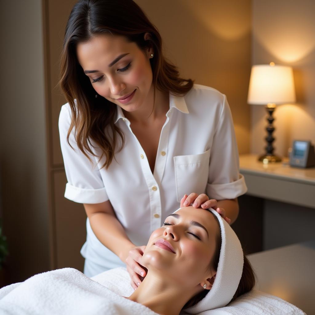 Esthetician performing a facial treatment