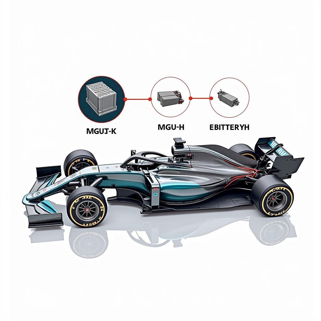 Formula 1 car with highlighted Energy Recovery System