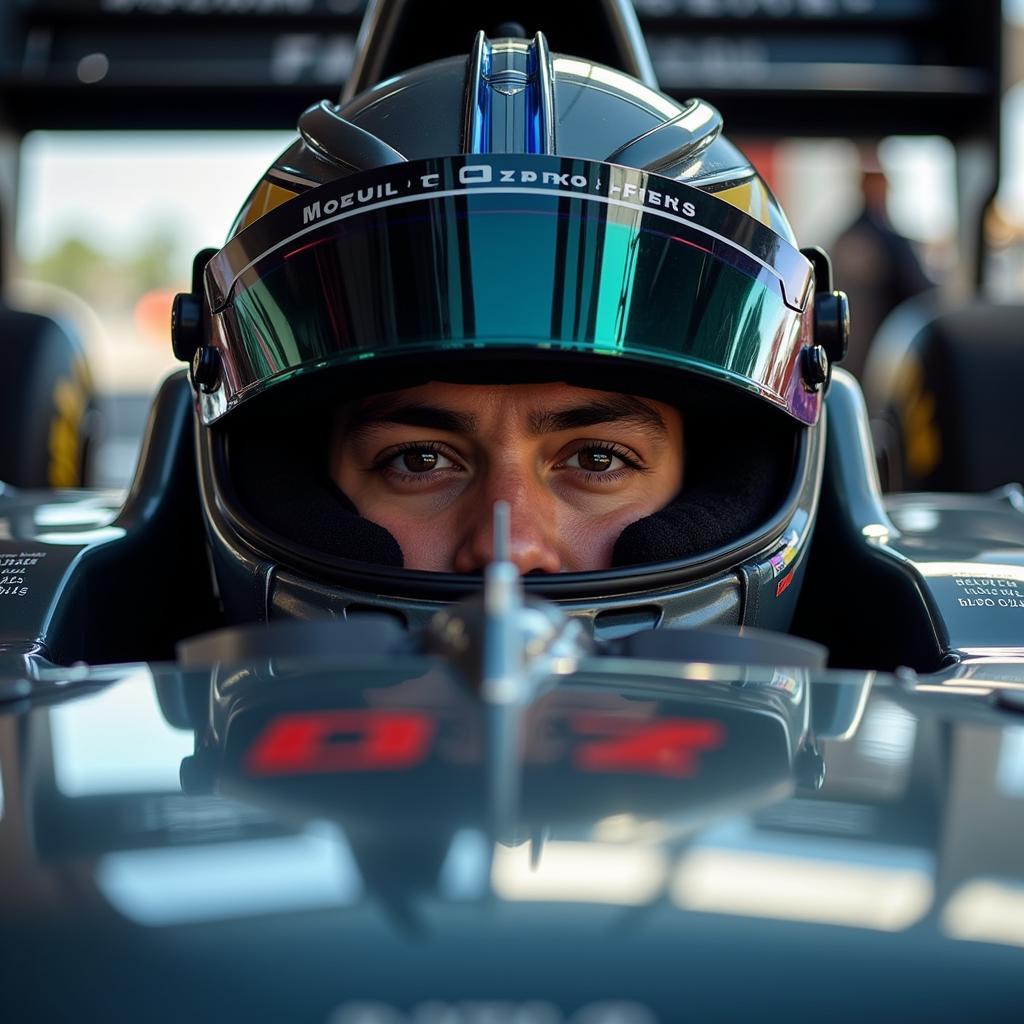 F1 driver wearing goggles during a race