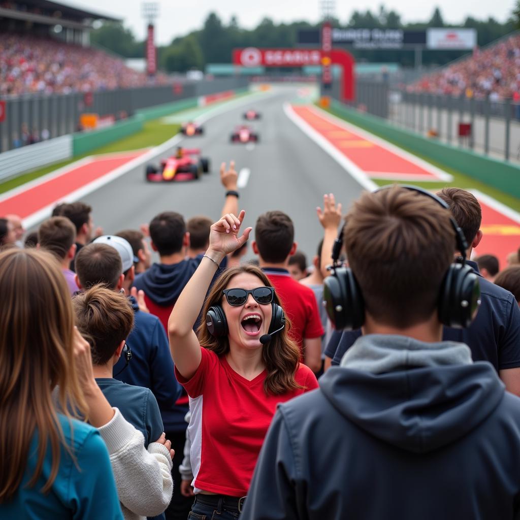 Group of F1 Fans Wearing Headsets