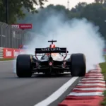 F1 car demonstrating oversteer with a significant rear slip angle