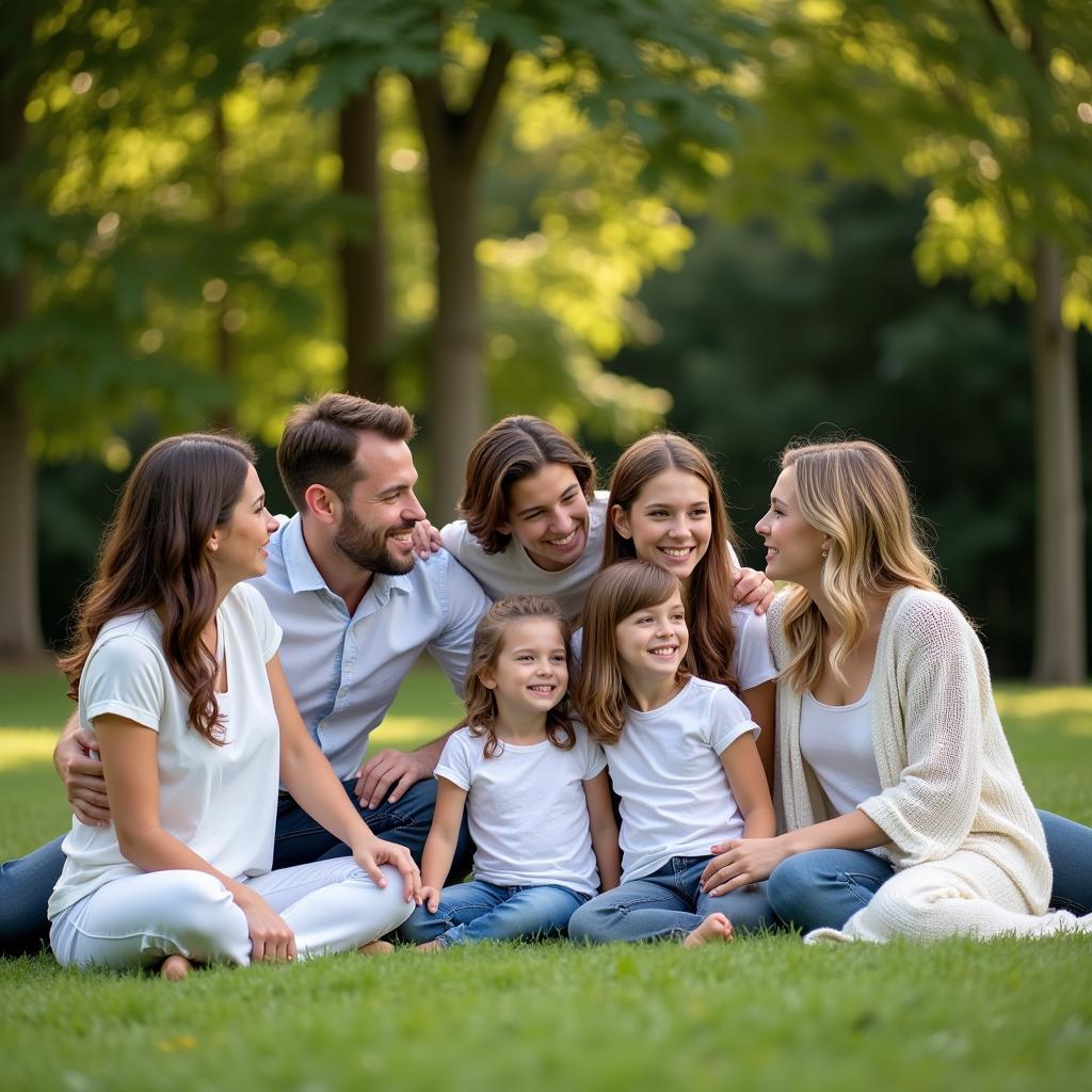 Family of 7 forming a circle for unique portrait