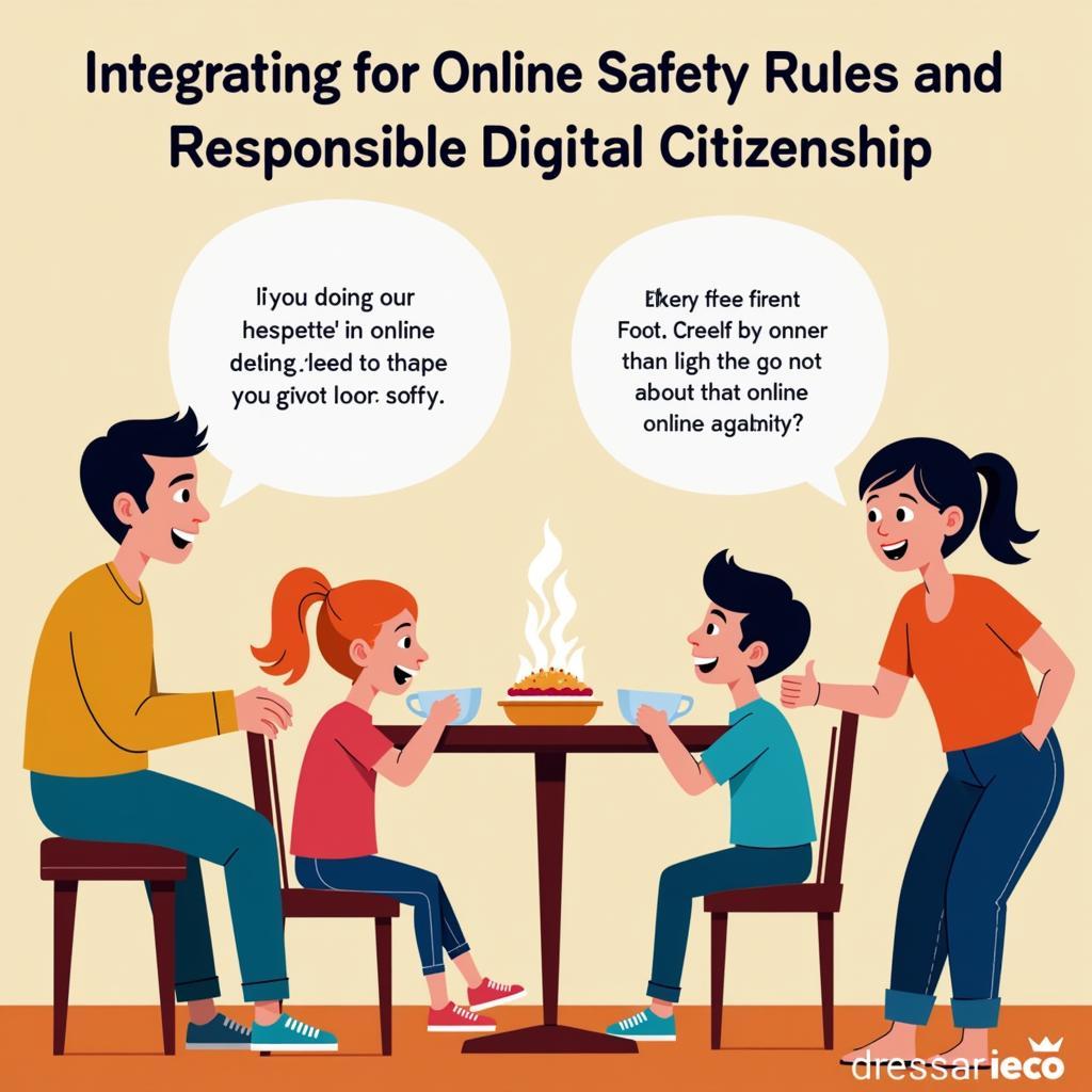 Family having dinner together and discussing online safety rules.