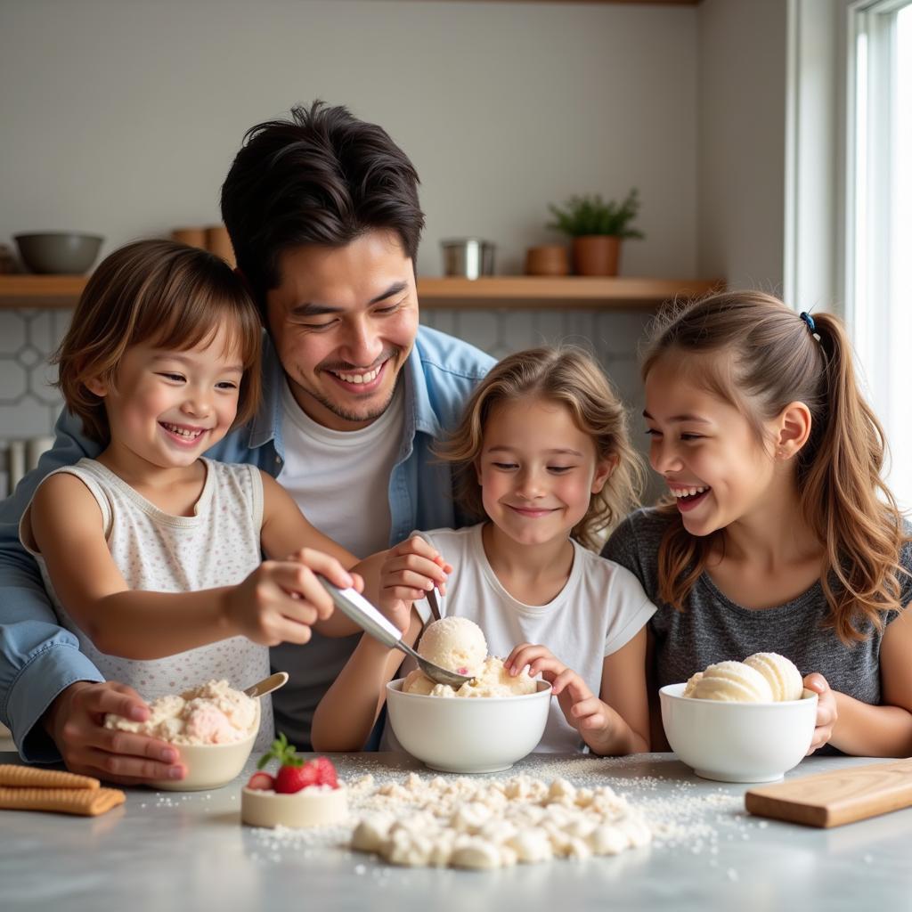 Family enjoying ice cream making