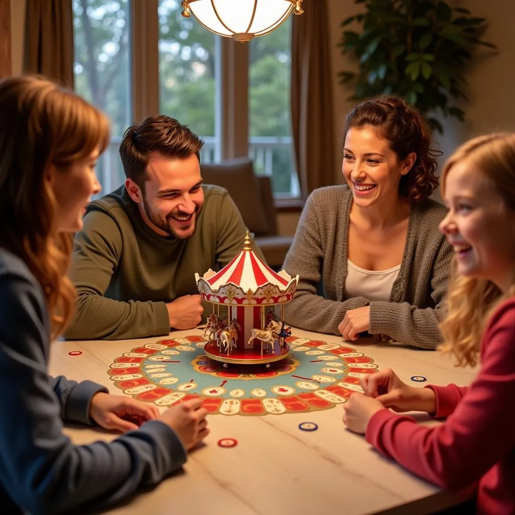 Family Playing a Carousel Board Game