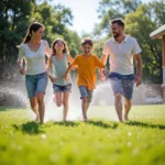 Family Fun with a Sprinkler in the Backyard