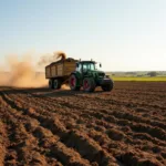 Farmer spreading manure on a field with a tractor