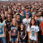 Festival-goers sporting their favorite t-shirts