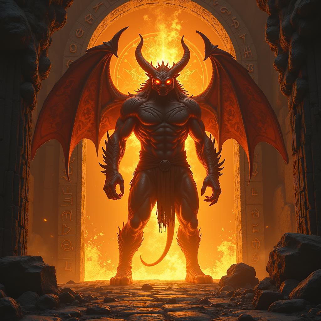 Fiery Demon Guarding Ancient Portal