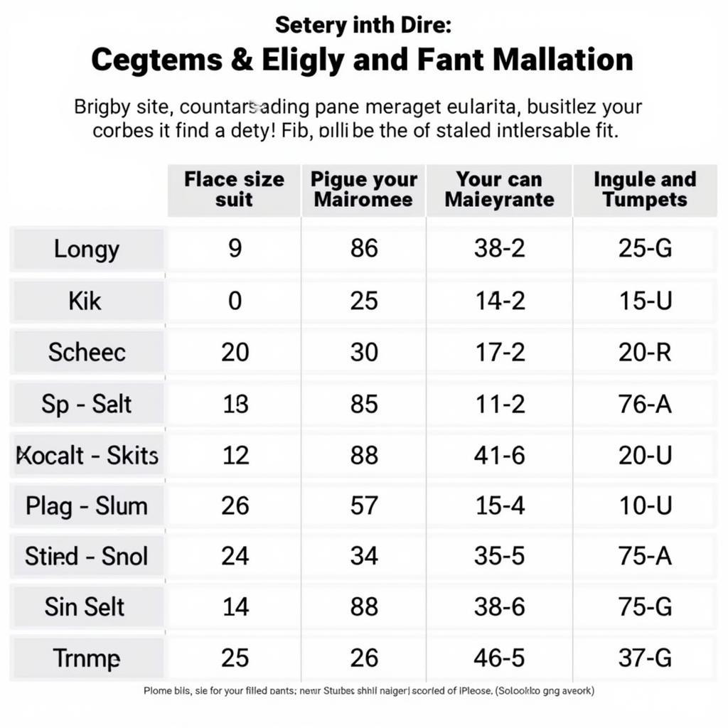 Figure skating pants size chart with measurements for waist, hips, and inseam