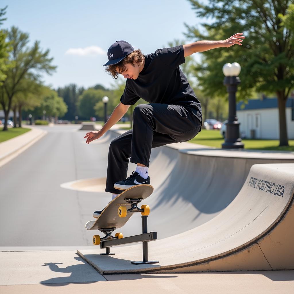 Fingerboarder executing a trick on a ramp