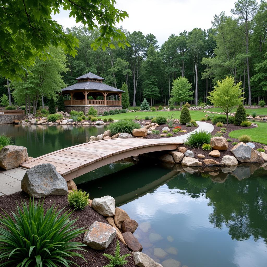 Adding Finishing Touches on a New Pond Bridge