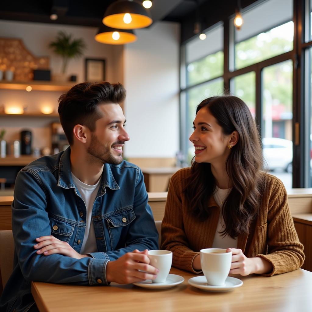 Couple on a first date at a coffee shop