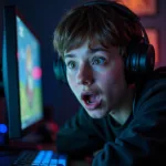 Gamer with shocked expression