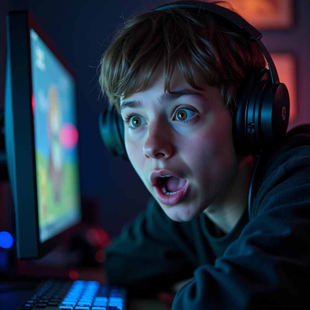 Gamer with shocked expression